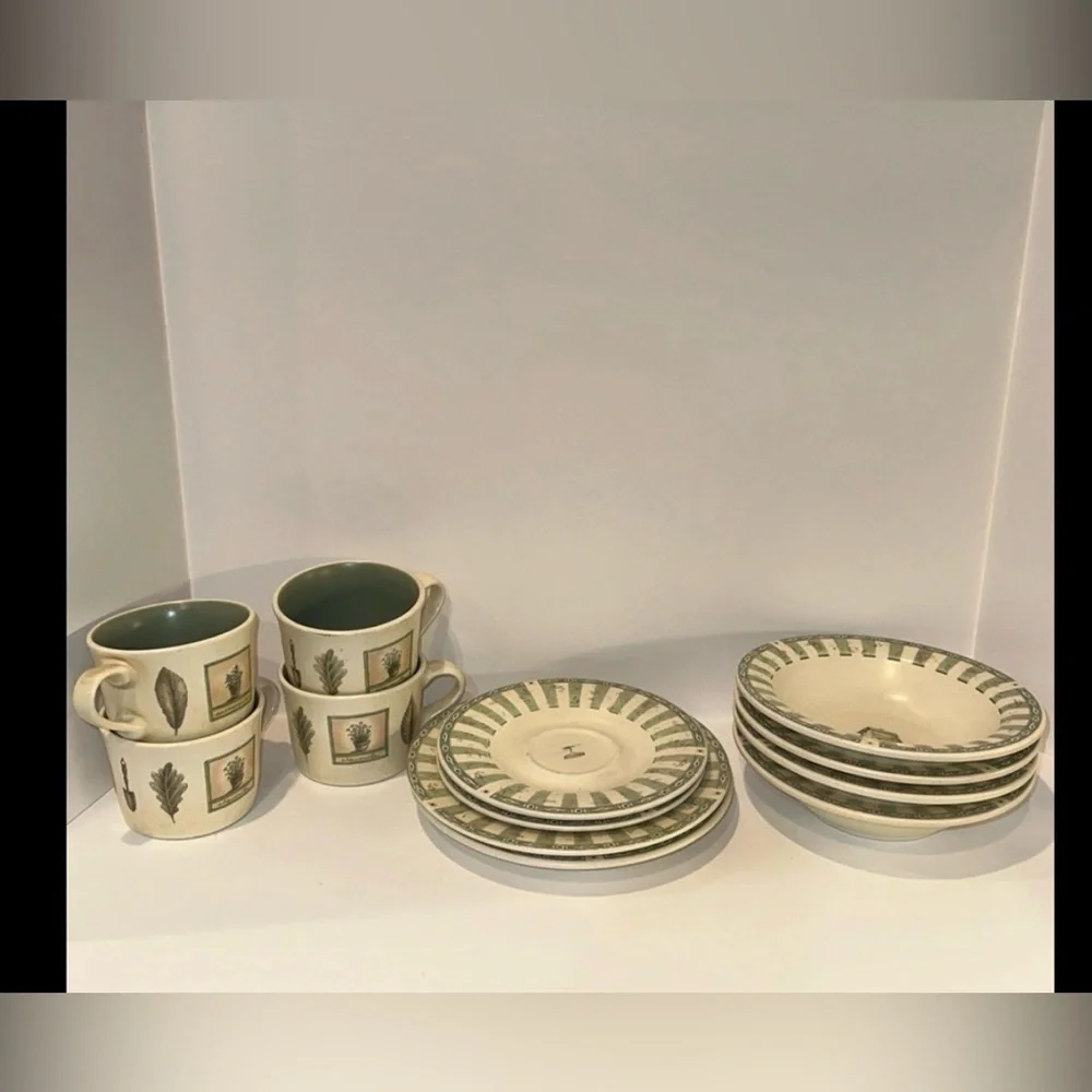 Pfaltzgraff Naturewood Stoneware Set - 12pc Botanical Cottagecore Dishes VTG